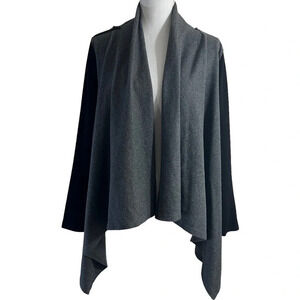 Reneec. Shrug Cardigan Sweater Medium Gray and Black Long Sleeves Neutral Knit